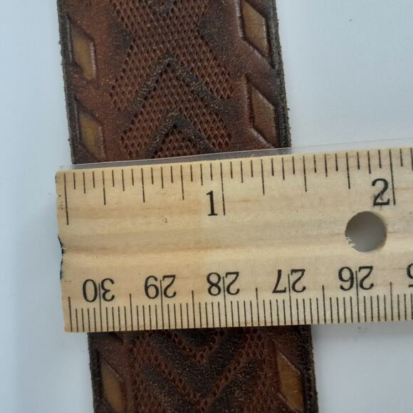 Lucky Brand Southwestern Pattern Machine Tooled Geometric Brown Leather Size 36 - Picture 3 of 13